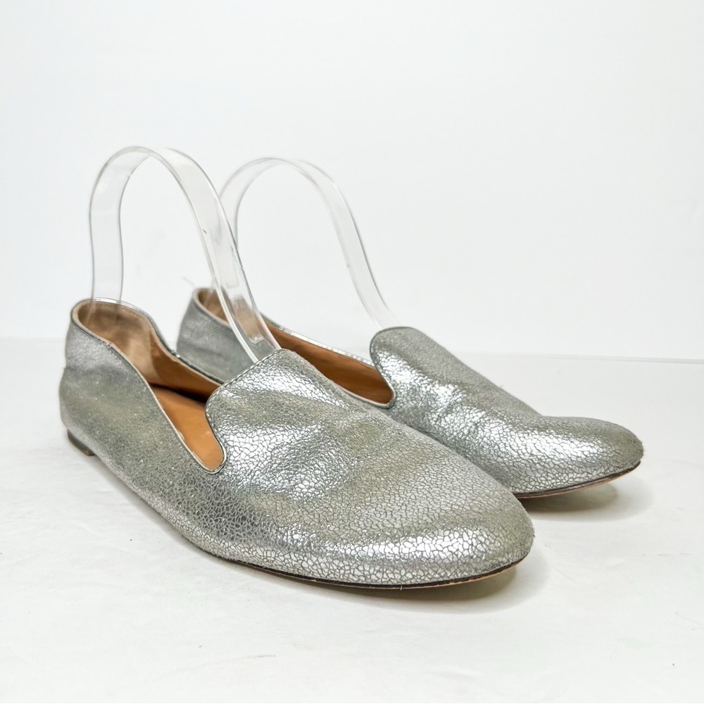 J. Crew Silver Flats Sleek Minimalist Design Size 8.5 Women’s